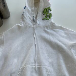 Supreme White Hoodie with Green Initial